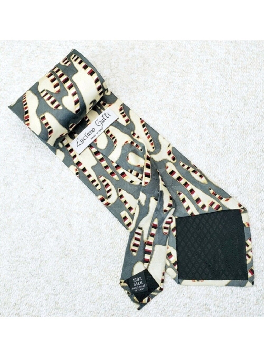 Luciano Gatti Silk Tie Retro Geometric Print 58" x 4" ITALY 100% Italian Silk